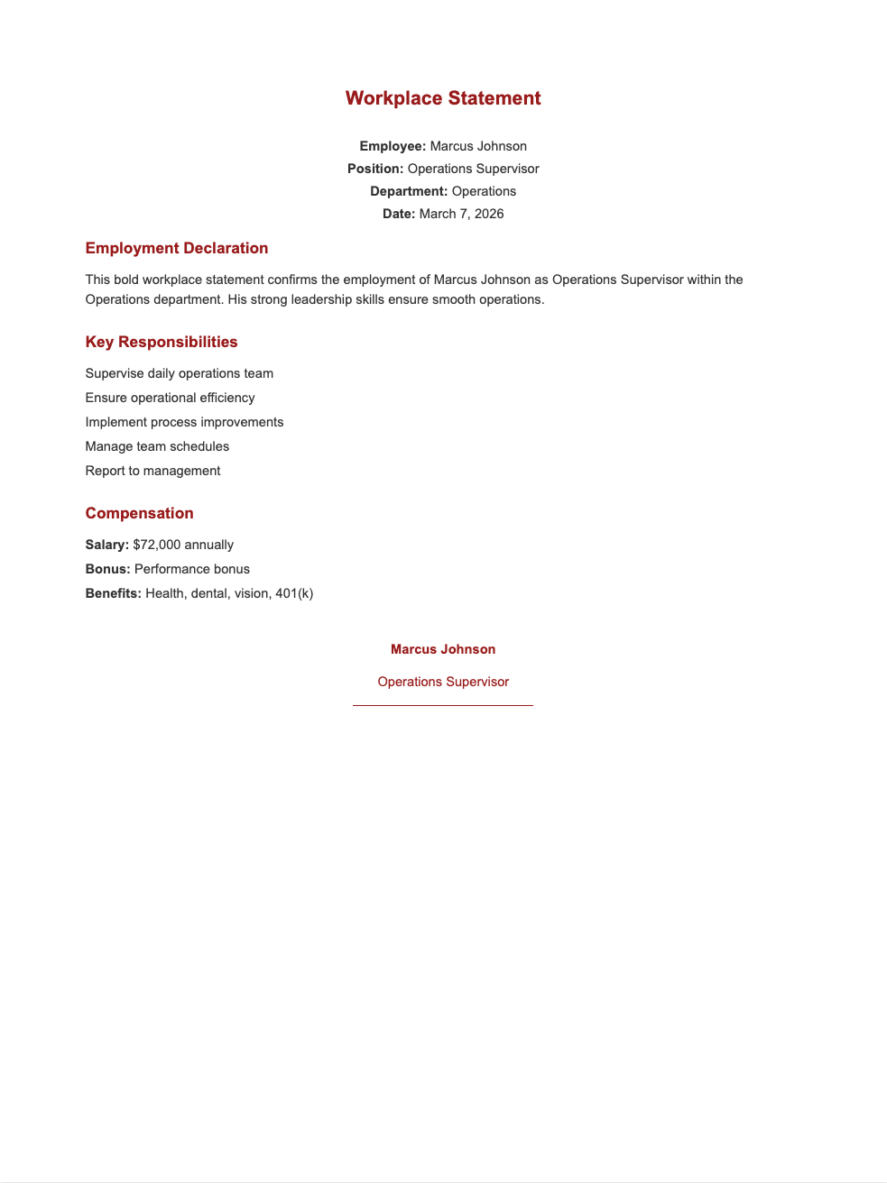 Red bold workplace statement